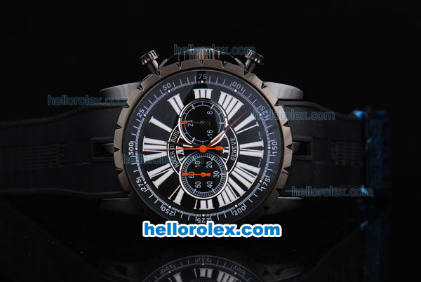 Roger Dubuis Excalibur Chronograph Quartz Movement PVD Case with Black Dial-White Markers and Black Rubber Strap - Click Image to Close